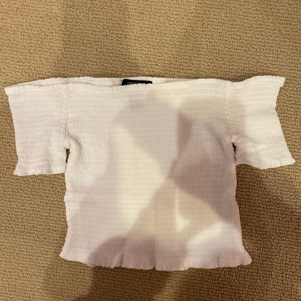 forever 21 white ribbed off the shoulder